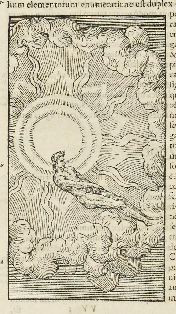 An illustration from Opera Ioan. Goropii Becani : hactenus in lucem non edita : nempe, Hermathena, Hieroglyphica, Vertvmnvs, Gallica, Francica, Hispanica, 1580, leaf 521