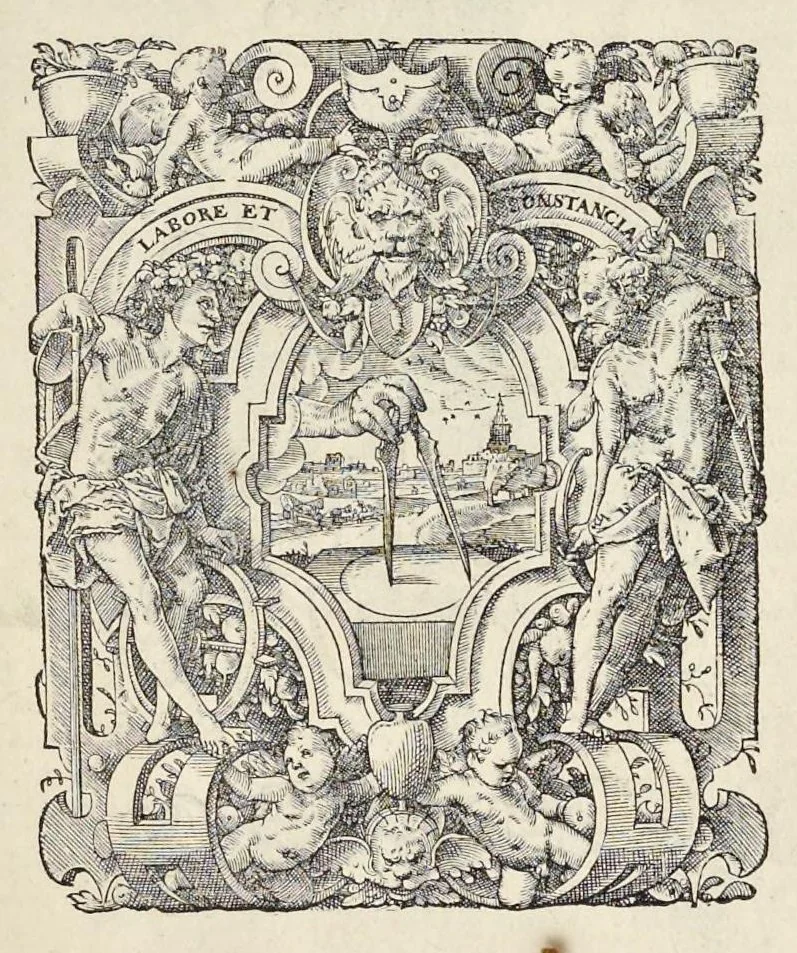 An illustration from Opera Ioan. Goropii Becani : hactenus in lucem non edita : nempe, Hermathena, Hieroglyphica, Vertvmnvs, Gallica, Francica, Hispanica, 1580, leaf 560