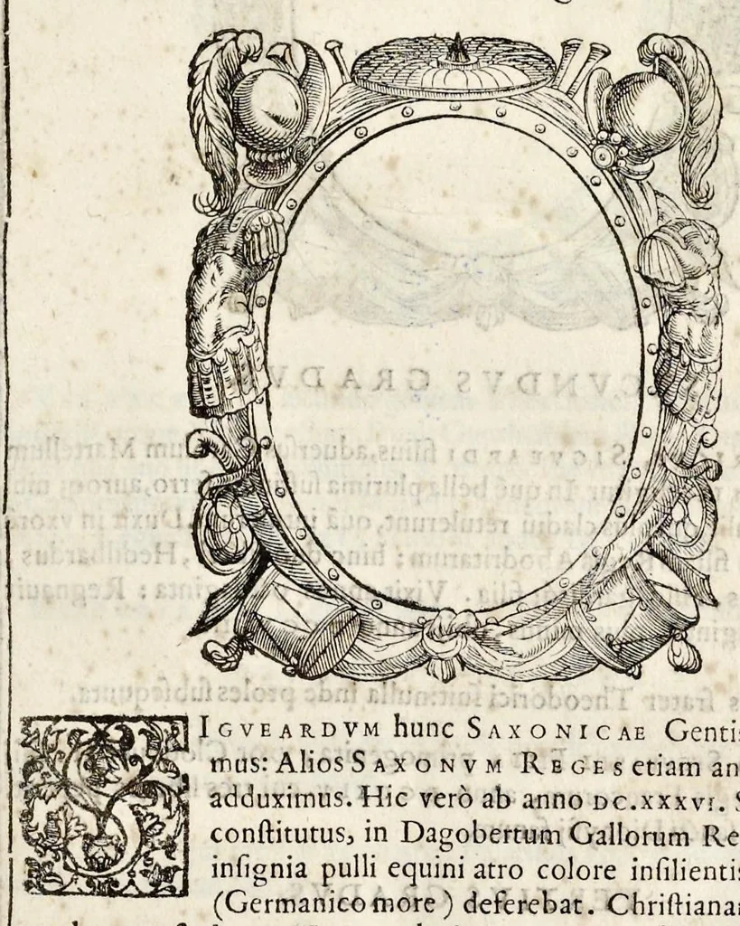 An illustration from Inclytorvm Saxoniae Sabavdiaeq. principvm arbor gentilitia, 1581, leaf 18