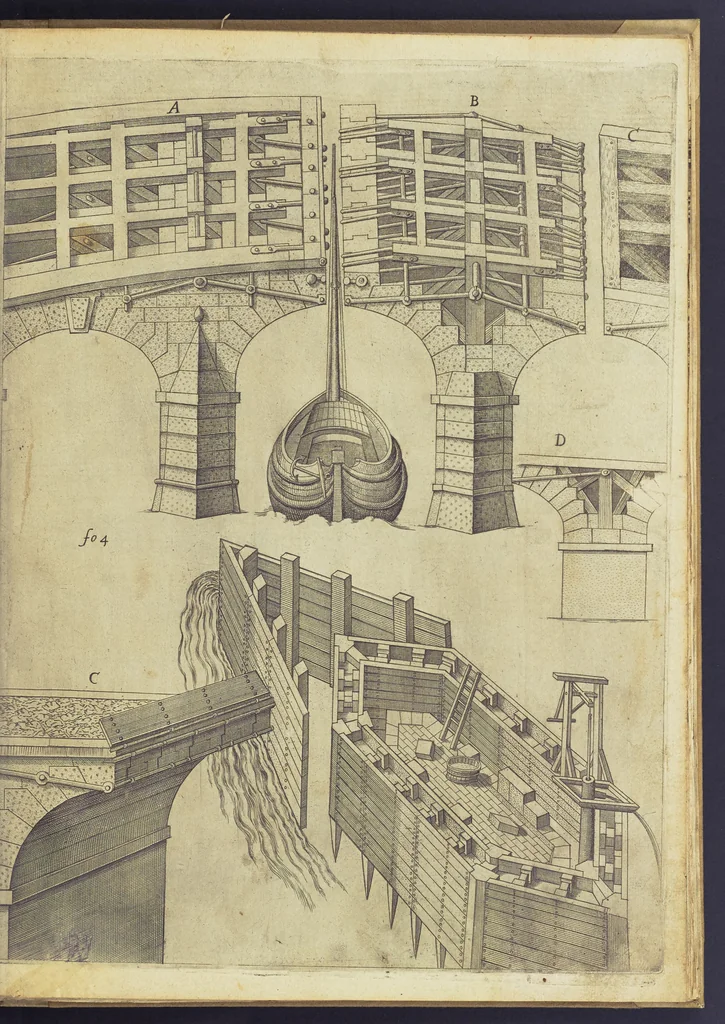 An illustration from Architectvra, oder, Bauung der Antiquen auss dem Vitruuius : woellches sein funff Collummen orden, daer auss mann alle Landts gebreuch vonn Bauuen zu accommodierē : dienstlich fur alle Bawmaystren Maurrer, Stainmetzlen, Schreineren, Bildtshneidren, vnd alle Liebhabernn der Architecturen, 1582, leaf 22