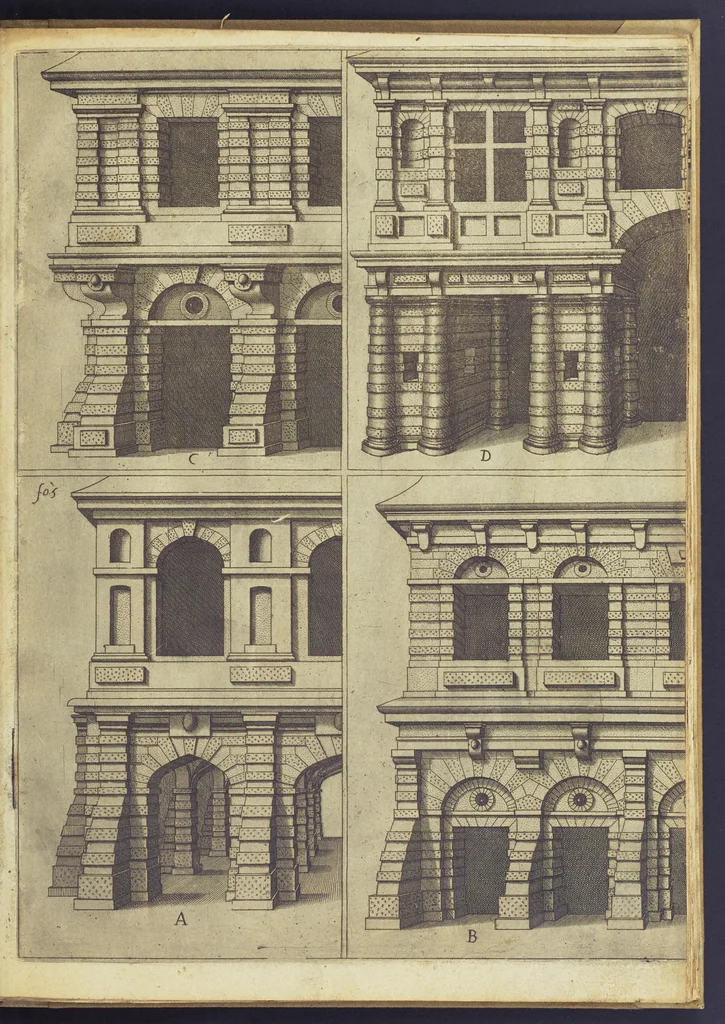 An illustration from Architectvra, oder, Bauung der Antiquen auss dem Vitruuius : woellches sein funff Collummen orden, daer auss mann alle Landts gebreuch vonn Bauuen zu accommodierē : dienstlich fur alle Bawmaystren Maurrer, Stainmetzlen, Schreineren, Bildtshneidren, vnd alle Liebhabernn der Architecturen, 1582, leaf 24