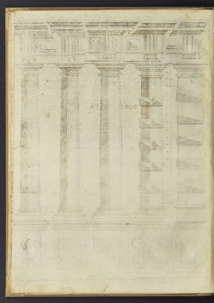 An illustration from Architectvra, oder, Bauung der Antiquen auss dem Vitruuius : woellches sein funff Collummen orden, daer auss mann alle Landts gebreuch vonn Bauuen zu accommodierē : dienstlich fur alle Bawmaystren Maurrer, Stainmetzlen, Schreineren, Bildtshneidren, vnd alle Liebhabernn der Architecturen, 1582, leaf 27
