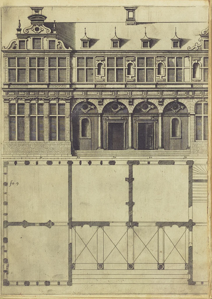 An illustration from Architectvra, oder, Bauung der Antiquen auss dem Vitruuius : woellches sein funff Collummen orden, daer auss mann alle Landts gebreuch vonn Bauuen zu accommodierē : dienstlich fur alle Bawmaystren Maurrer, Stainmetzlen, Schreineren, Bildtshneidren, vnd alle Liebhabernn der Architecturen, 1582, leaf 32