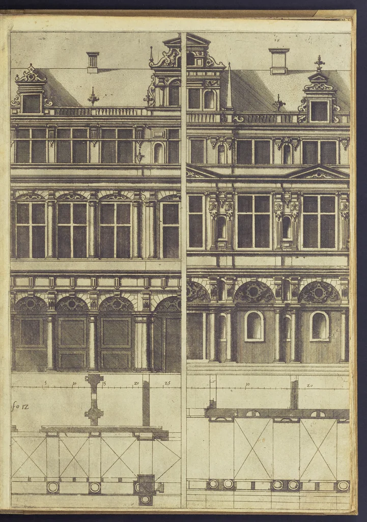 An illustration from Architectvra, oder, Bauung der Antiquen auss dem Vitruuius : woellches sein funff Collummen orden, daer auss mann alle Landts gebreuch vonn Bauuen zu accommodierē : dienstlich fur alle Bawmaystren Maurrer, Stainmetzlen, Schreineren, Bildtshneidren, vnd alle Liebhabernn der Architecturen, 1582, leaf 38