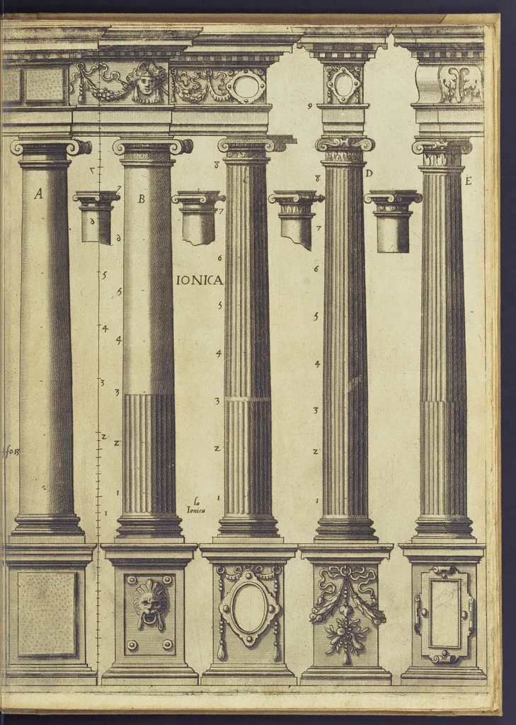An illustration from Architectvra, oder, Bauung der Antiquen auss dem Vitruuius : woellches sein funff Collummen orden, daer auss mann alle Landts gebreuch vonn Bauuen zu accommodierē : dienstlich fur alle Bawmaystren Maurrer, Stainmetzlen, Schreineren, Bildtshneidren, vnd alle Liebhabernn der Architecturen, 1582, leaf 40