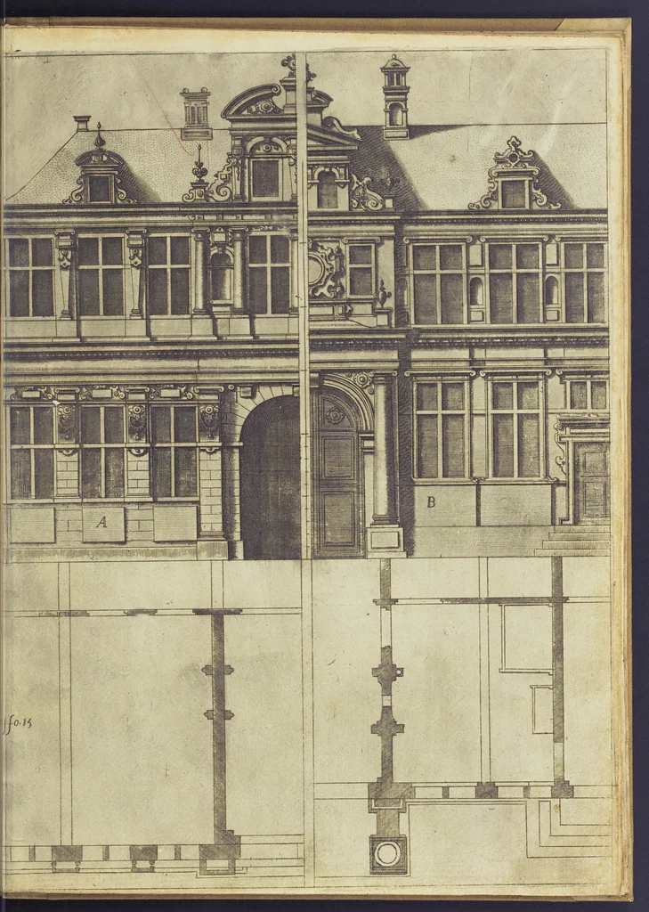 An illustration from Architectvra, oder, Bauung der Antiquen auss dem Vitruuius : woellches sein funff Collummen orden, daer auss mann alle Landts gebreuch vonn Bauuen zu accommodierē : dienstlich fur alle Bawmaystren Maurrer, Stainmetzlen, Schreineren, Bildtshneidren, vnd alle Liebhabernn der Architecturen, 1582, leaf 44