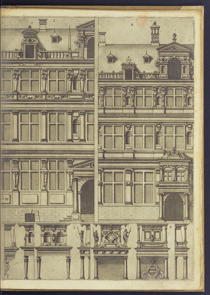 An illustration from Architectvra, oder, Bauung der Antiquen auss dem Vitruuius : woellches sein funff Collummen orden, daer auss mann alle Landts gebreuch vonn Bauuen zu accommodierē : dienstlich fur alle Bawmaystren Maurrer, Stainmetzlen, Schreineren, Bildtshneidren, vnd alle Liebhabernn der Architecturen, 1582, leaf 46
