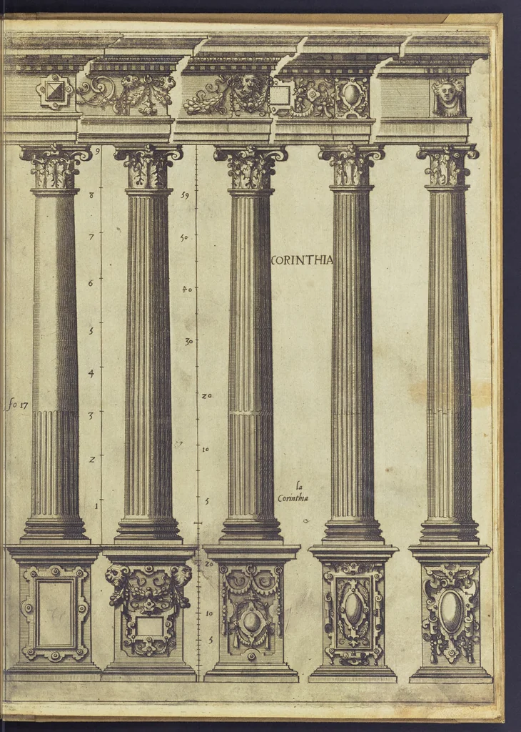 An illustration from Architectvra, oder, Bauung der Antiquen auss dem Vitruuius : woellches sein funff Collummen orden, daer auss mann alle Landts gebreuch vonn Bauuen zu accommodierē : dienstlich fur alle Bawmaystren Maurrer, Stainmetzlen, Schreineren, Bildtshneidren, vnd alle Liebhabernn der Architecturen, 1582, leaf 48