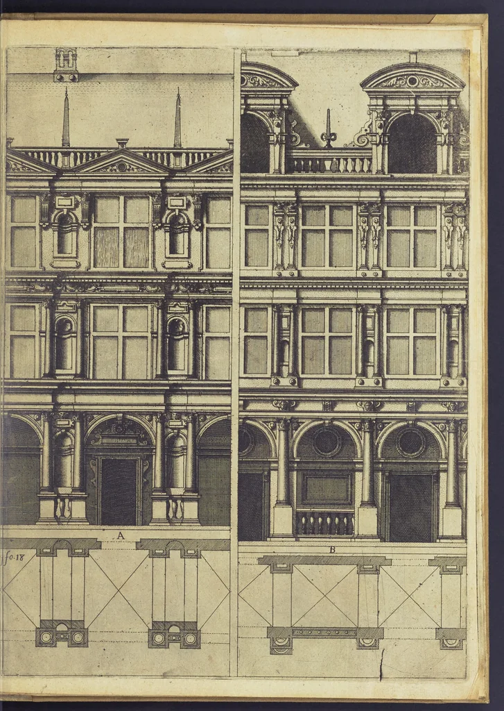 An illustration from Architectvra, oder, Bauung der Antiquen auss dem Vitruuius : woellches sein funff Collummen orden, daer auss mann alle Landts gebreuch vonn Bauuen zu accommodierē : dienstlich fur alle Bawmaystren Maurrer, Stainmetzlen, Schreineren, Bildtshneidren, vnd alle Liebhabernn der Architecturen, 1582, leaf 50