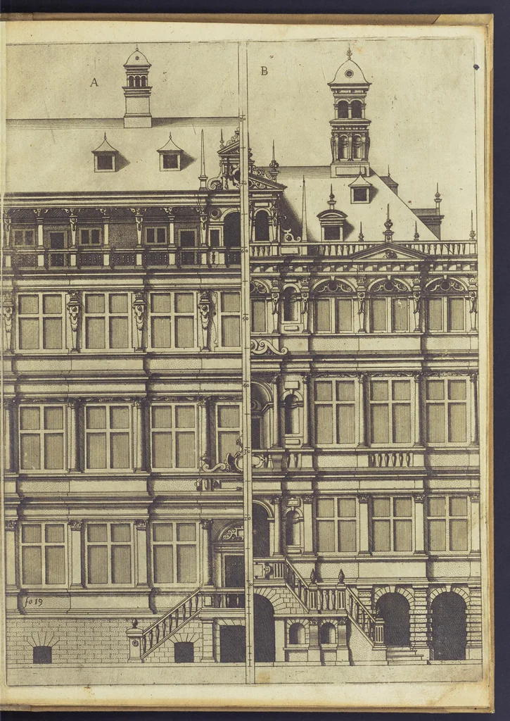 An illustration from Architectvra, oder, Bauung der Antiquen auss dem Vitruuius : woellches sein funff Collummen orden, daer auss mann alle Landts gebreuch vonn Bauuen zu accommodierē : dienstlich fur alle Bawmaystren Maurrer, Stainmetzlen, Schreineren, Bildtshneidren, vnd alle Liebhabernn der Architecturen, 1582, leaf 52