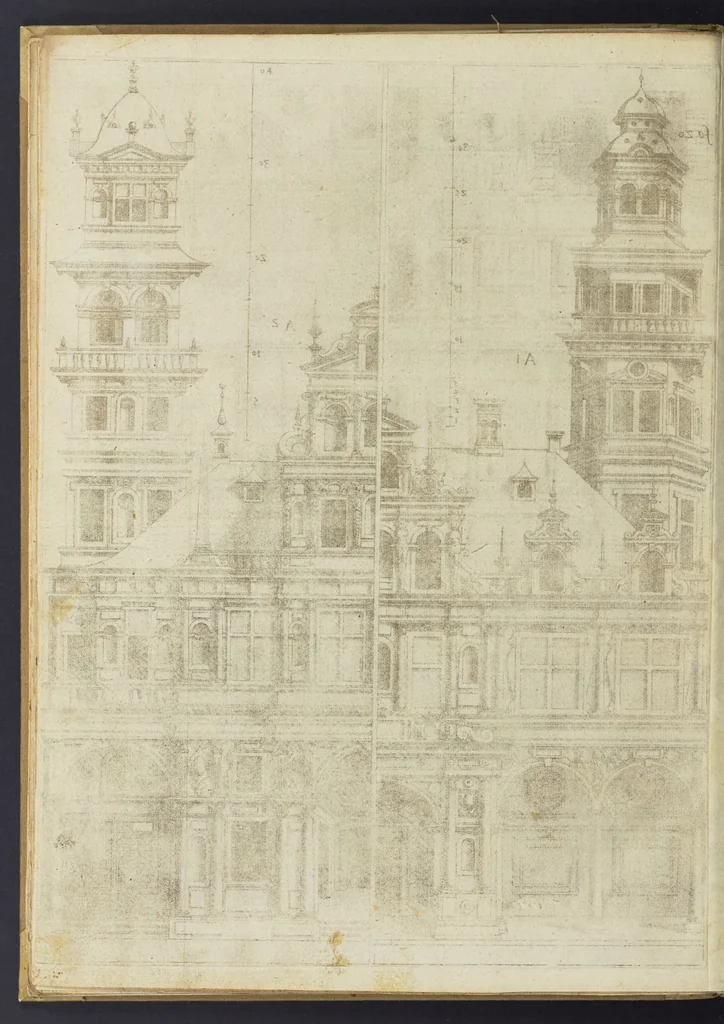 An illustration from Architectvra, oder, Bauung der Antiquen auss dem Vitruuius : woellches sein funff Collummen orden, daer auss mann alle Landts gebreuch vonn Bauuen zu accommodierē : dienstlich fur alle Bawmaystren Maurrer, Stainmetzlen, Schreineren, Bildtshneidren, vnd alle Liebhabernn der Architecturen, 1582, leaf 55