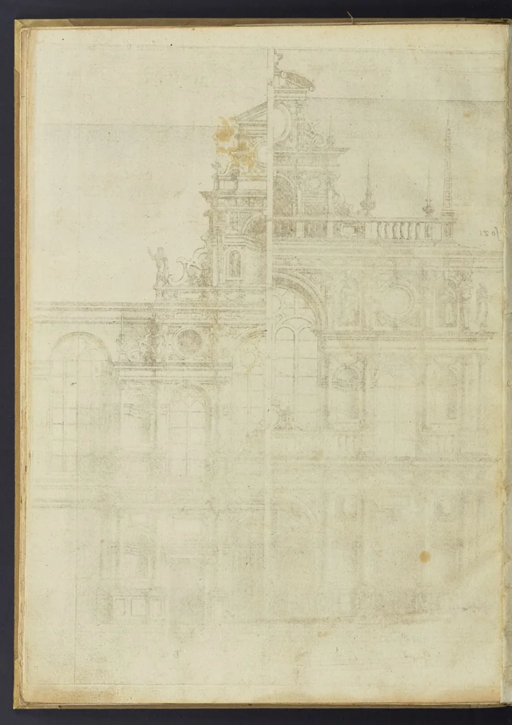 An illustration from Architectvra, oder, Bauung der Antiquen auss dem Vitruuius : woellches sein funff Collummen orden, daer auss mann alle Landts gebreuch vonn Bauuen zu accommodierē : dienstlich fur alle Bawmaystren Maurrer, Stainmetzlen, Schreineren, Bildtshneidren, vnd alle Liebhabernn der Architecturen, 1582, leaf 57