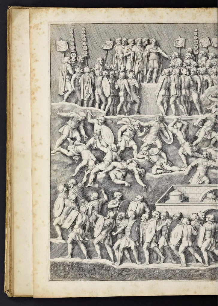 An illustration from Arcus L. Septimii Seueri Aug. anaglypha : cum explicatione Iosephi Mariæ Suaresii, episcopi olim Vasionensis, 1676, leaf 25