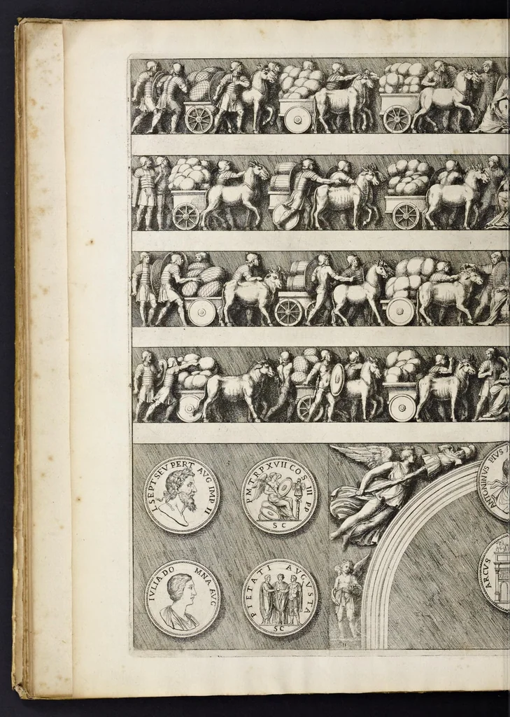 An illustration from Arcus L. Septimii Seueri Aug. anaglypha : cum explicatione Iosephi Mariæ Suaresii, episcopi olim Vasionensis, 1676, leaf 29