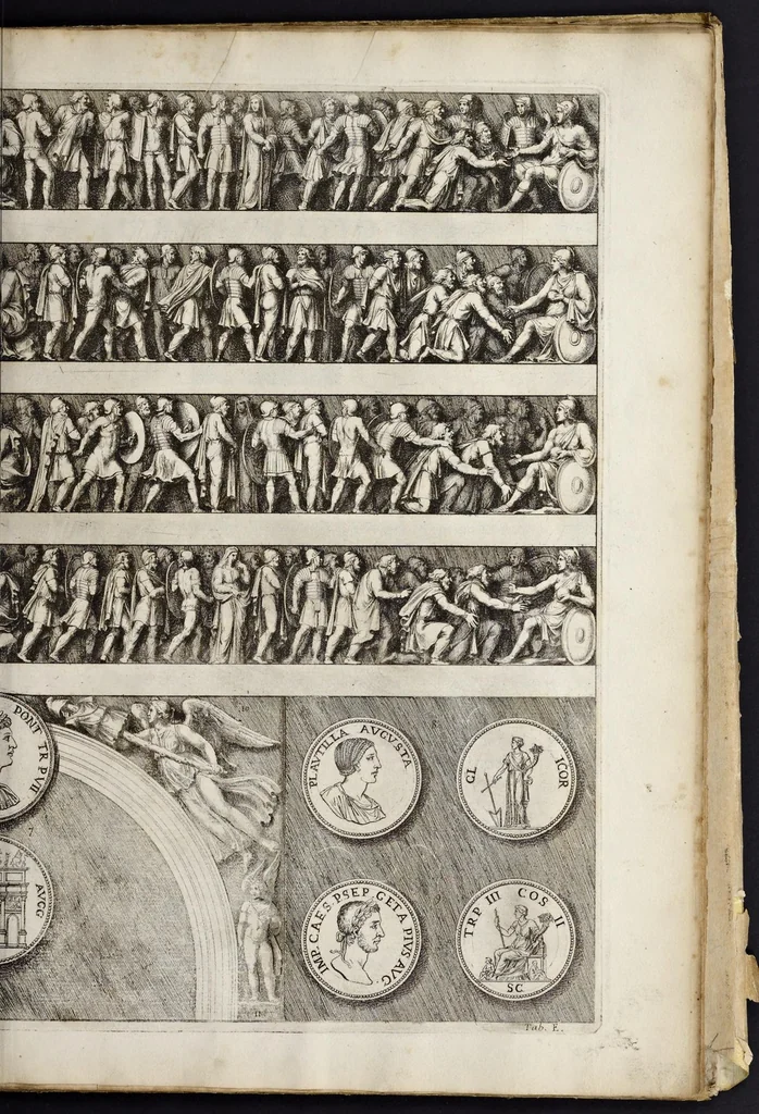 An illustration from Arcus L. Septimii Seueri Aug. anaglypha : cum explicatione Iosephi Mariæ Suaresii, episcopi olim Vasionensis, 1676, leaf 30