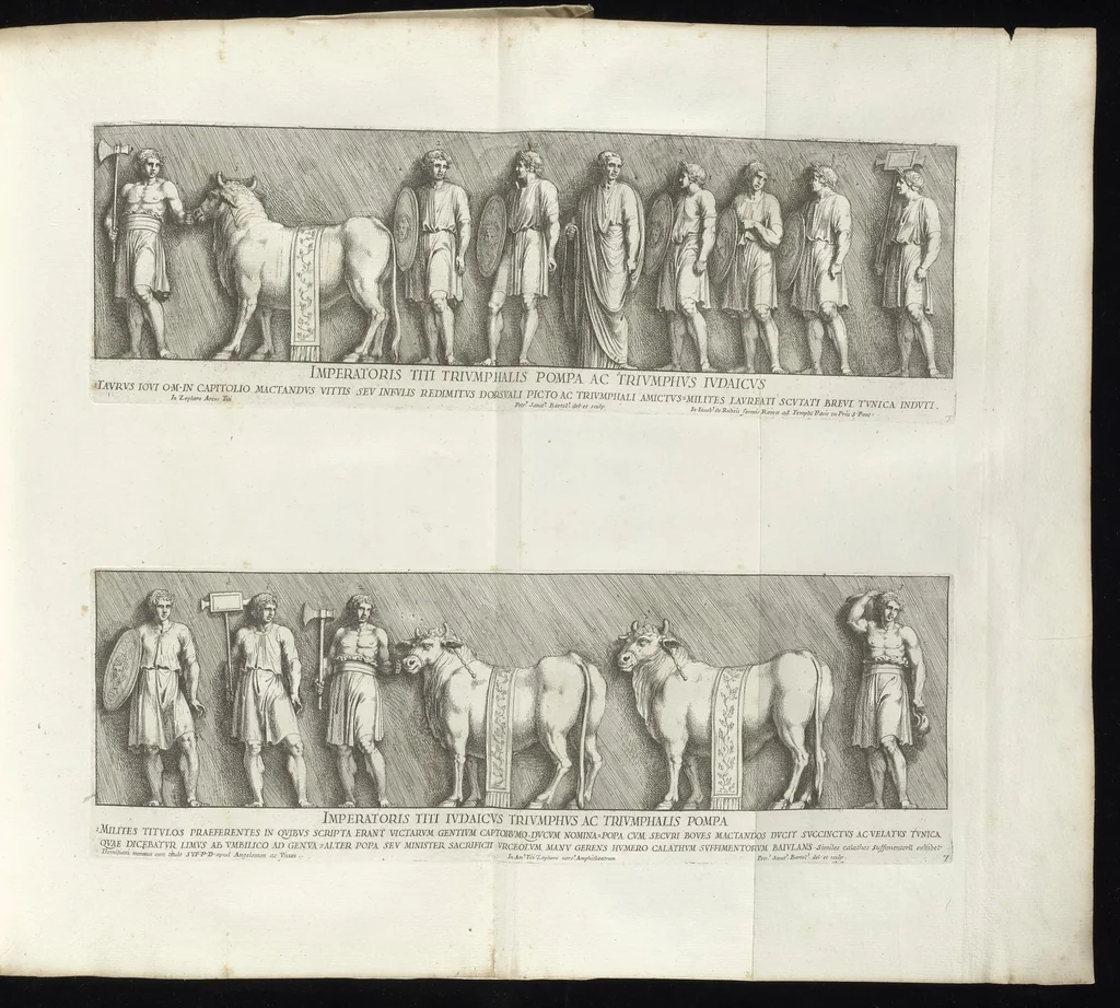 An illustration from Veteres arcus Augustorum triumphis insignes, ex reliquiis quae Romae adhuc supersunt : cum imaginibus triumphalibus restituti, 1690, leaf 18