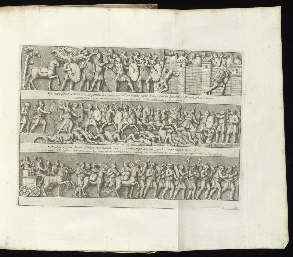 An illustration from Veteres arcus Augustorum triumphis insignes, ex reliquiis quae Romae adhuc supersunt : cum imaginibus triumphalibus restituti, 1690, leaf 96