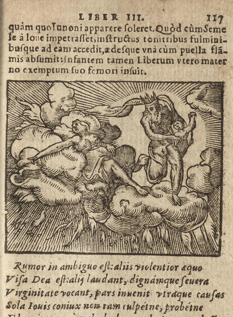 An illustration from Pvb. Ovidii Nasonis Metamorphoseon libri XV : post omnes omnium editiones emendati, & recens cum scholiis in margine, ac breuissimis in singulas quasque fabulas argumentis illustrati, tum artificiosis picturis : in gratiam studiosae iuuentutis, nunc primum editis : cum indice fabularum copiosissimo, 1583, leaf 120