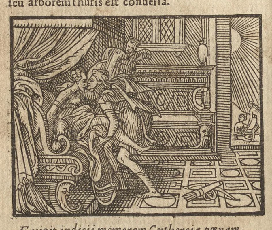 An illustration from Pvb. Ovidii Nasonis Metamorphoseon libri XV : post omnes omnium editiones emendati, & recens cum scholiis in margine, ac breuissimis in singulas quasque fabulas argumentis illustrati, tum artificiosis picturis : in gratiam studiosae iuuentutis, nunc primum editis : cum indice fabularum copiosissimo, 1583, leaf 151