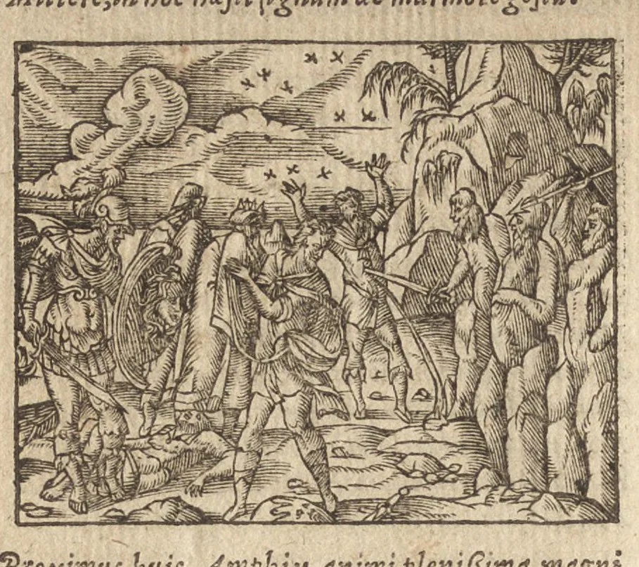 An illustration from Pvb. Ovidii Nasonis Metamorphoseon libri XV : post omnes omnium editiones emendati, & recens cum scholiis in margine, ac breuissimis in singulas quasque fabulas argumentis illustrati, tum artificiosis picturis : in gratiam studiosae iuuentutis, nunc primum editis : cum indice fabularum copiosissimo, 1583, leaf 187