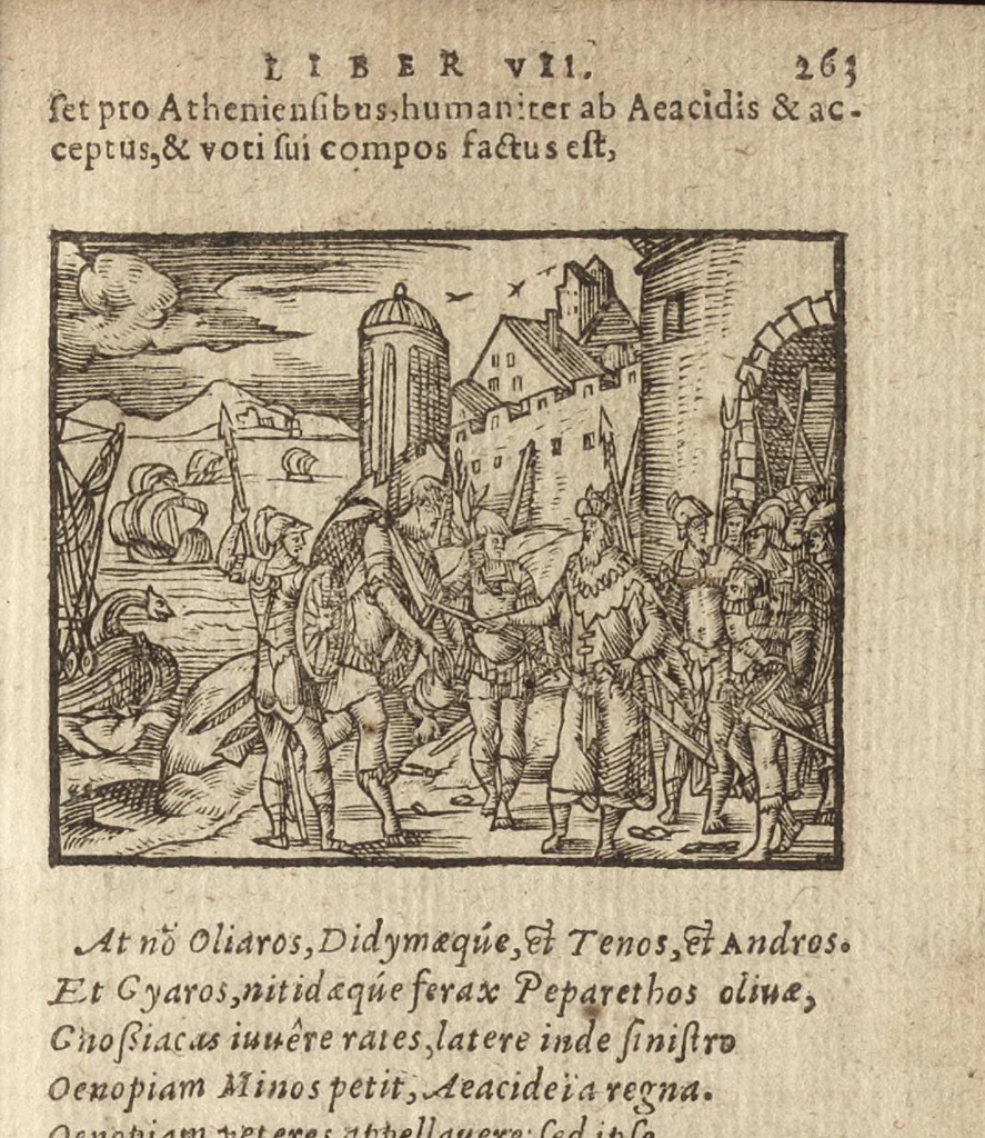 An illustration from Pvb. Ovidii Nasonis Metamorphoseon libri XV : post omnes omnium editiones emendati, & recens cum scholiis in margine, ac breuissimis in singulas quasque fabulas argumentis illustrati, tum artificiosis picturis : in gratiam studiosae iuuentutis, nunc primum editis : cum indice fabularum copiosissimo, 1583, leaf 266