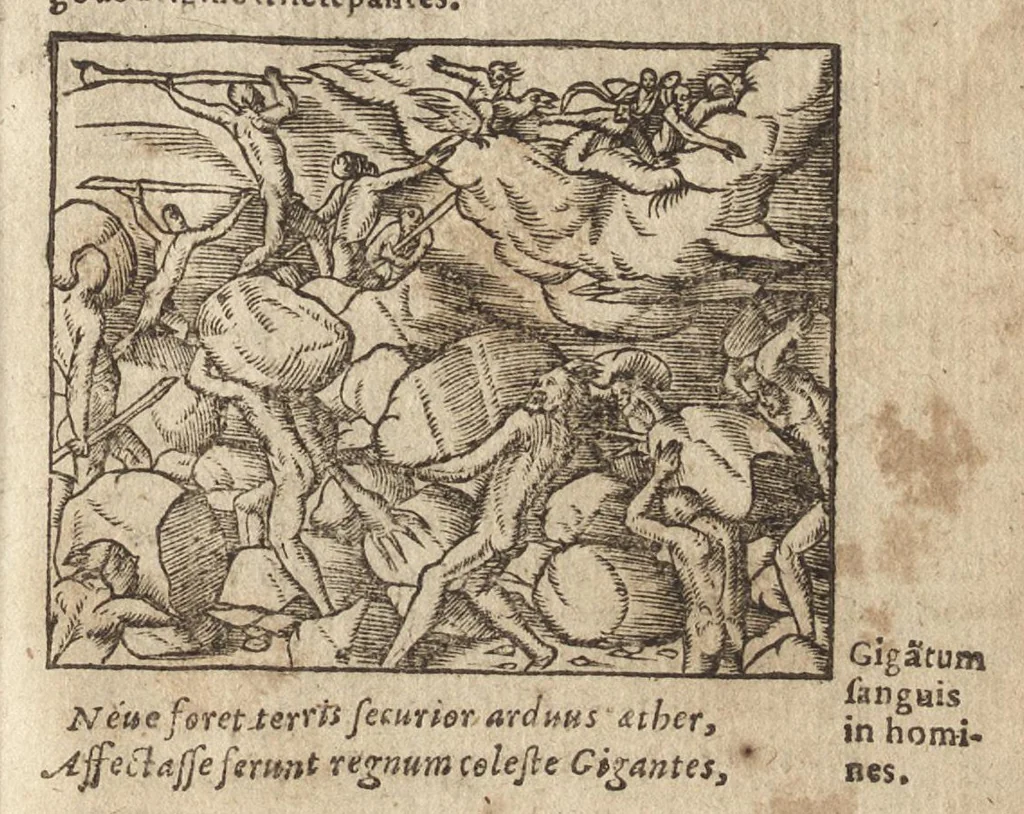 An illustration from Pvb. Ovidii Nasonis Metamorphoseon libri XV : post omnes omnium editiones emendati, & recens cum scholiis in margine, ac breuissimis in singulas quasque fabulas argumentis illustrati, tum artificiosis picturis : in gratiam studiosae iuuentutis, nunc primum editis : cum indice fabularum copiosissimo, 1583, leaf 32