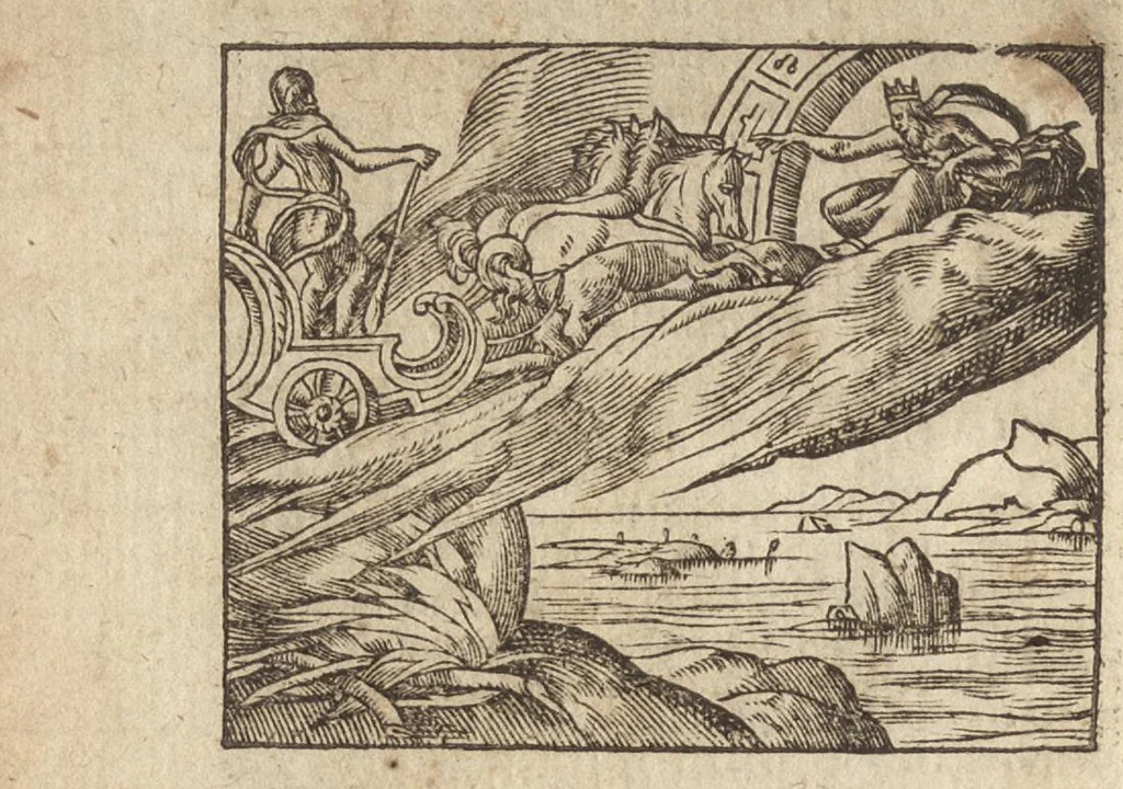 An illustration from Pvb. Ovidii Nasonis Metamorphoseon libri XV : post omnes omnium editiones emendati, & recens cum scholiis in margine, ac breuissimis in singulas quasque fabulas argumentis illustrati, tum artificiosis picturis : in gratiam studiosae iuuentutis, nunc primum editis : cum indice fabularum copiosissimo, 1583, leaf 339
