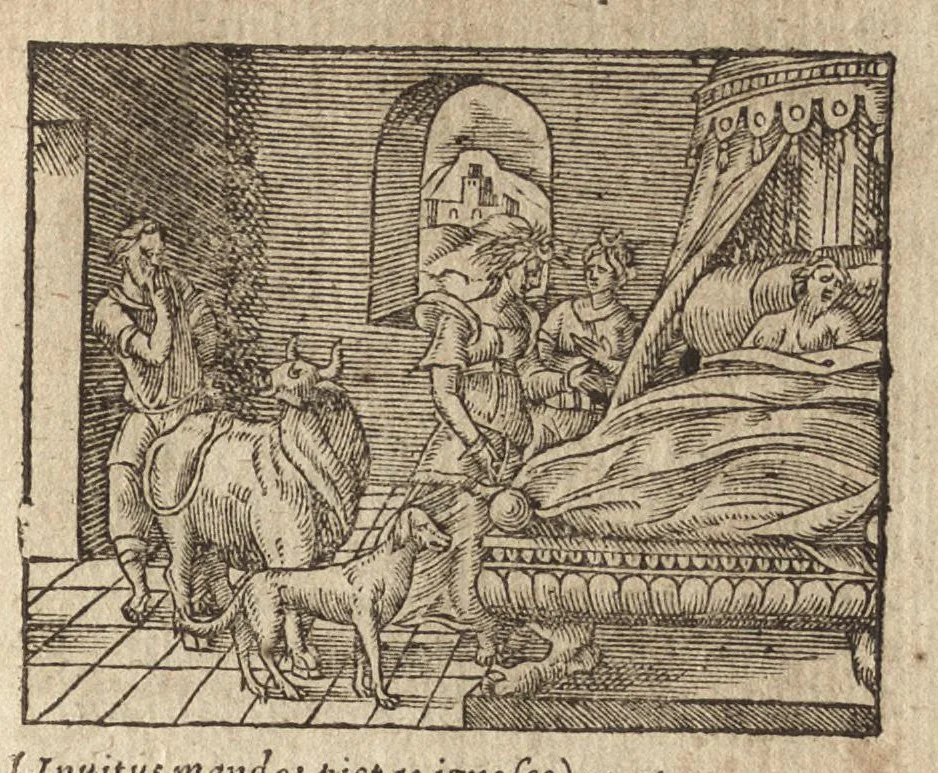 An illustration from Pvb. Ovidii Nasonis Metamorphoseon libri XV : post omnes omnium editiones emendati, & recens cum scholiis in margine, ac breuissimis in singulas quasque fabulas argumentis illustrati, tum artificiosis picturis : in gratiam studiosae iuuentutis, nunc primum editis : cum indice fabularum copiosissimo, 1583, leaf 358