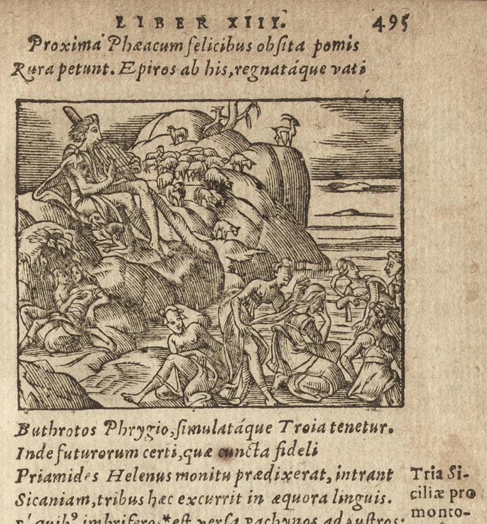 An illustration from Pvb. Ovidii Nasonis Metamorphoseon libri XV : post omnes omnium editiones emendati, & recens cum scholiis in margine, ac breuissimis in singulas quasque fabulas argumentis illustrati, tum artificiosis picturis : in gratiam studiosae iuuentutis, nunc primum editis : cum indice fabularum copiosissimo, 1583, leaf 498