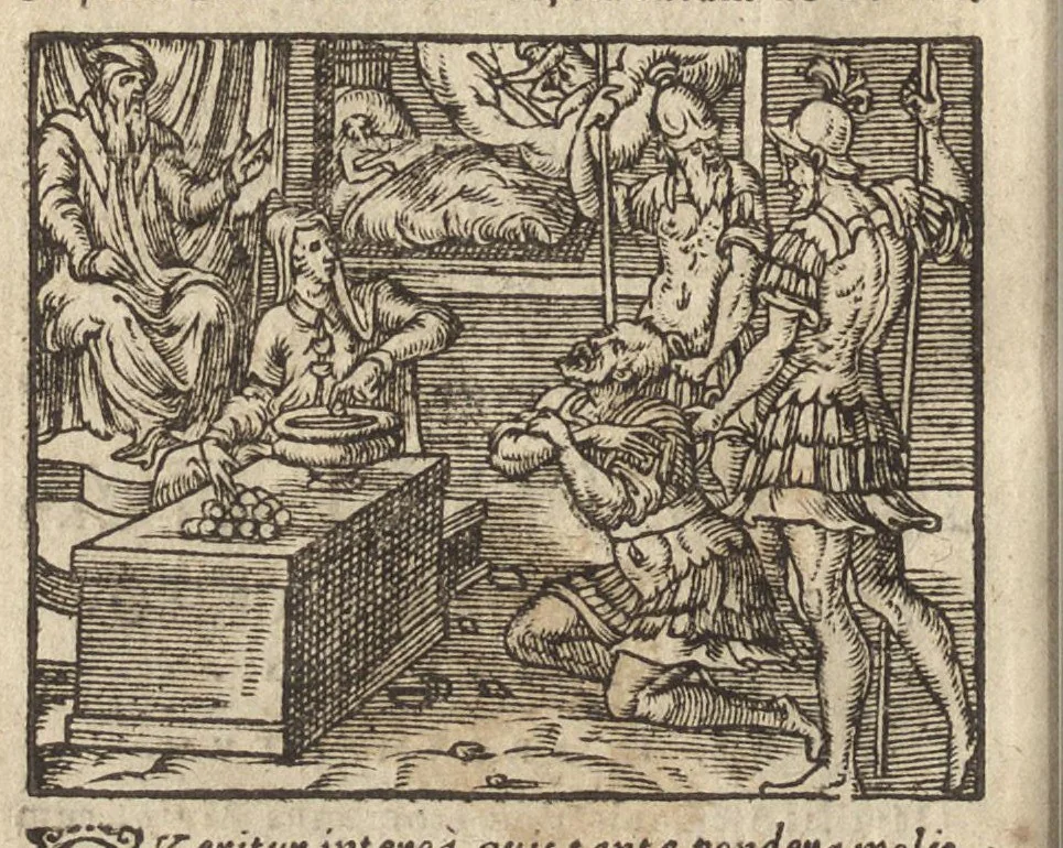 An illustration from Pvb. Ovidii Nasonis Metamorphoseon libri XV : post omnes omnium editiones emendati, & recens cum scholiis in margine, ac breuissimis in singulas quasque fabulas argumentis illustrati, tum artificiosis picturis : in gratiam studiosae iuuentutis, nunc primum editis : cum indice fabularum copiosissimo, 1583, leaf 547
