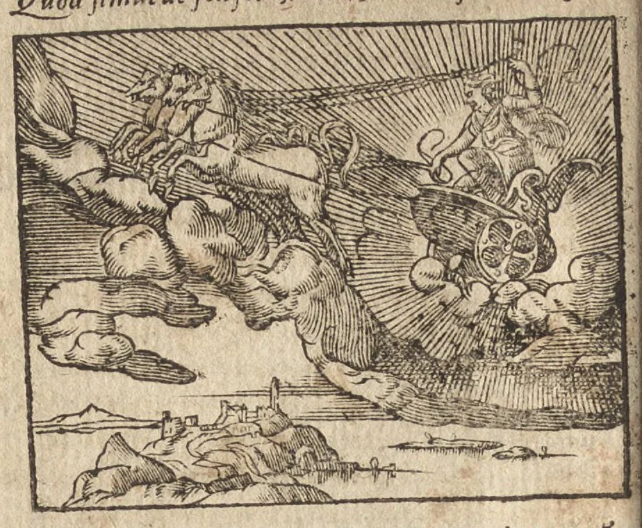An illustration from Pvb. Ovidii Nasonis Metamorphoseon libri XV : post omnes omnium editiones emendati, & recens cum scholiis in margine, ac breuissimis in singulas quasque fabulas argumentis illustrati, tum artificiosis picturis : in gratiam studiosae iuuentutis, nunc primum editis : cum indice fabularum copiosissimo, 1583, leaf 71