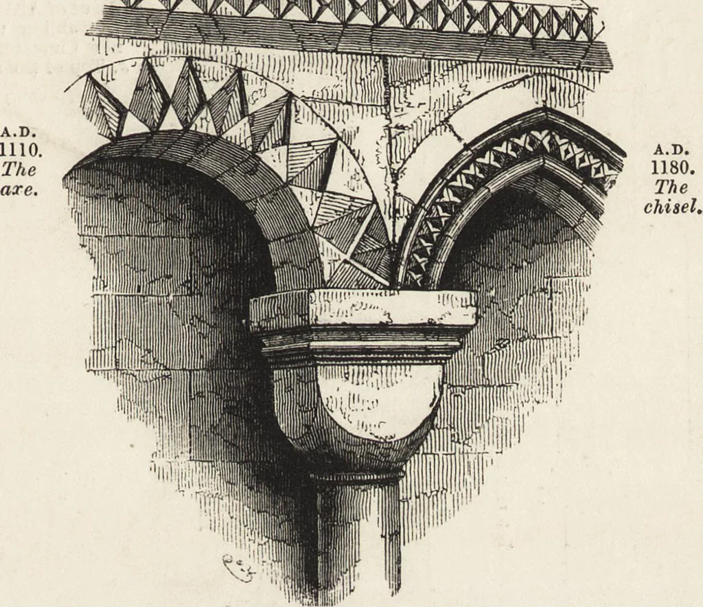 An illustration from An attempt to discriminate the styles of architecture in England : from the Conquest to the Reformation ; with a sketch of the Grecian and Roman orders /by the late Thomas Rickman, 1881, leaf 134