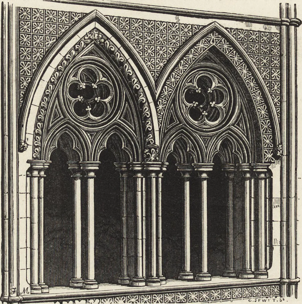 An illustration from An attempt to discriminate the styles of architecture in England : from the Conquest to the Reformation ; with a sketch of the Grecian and Roman orders /by the late Thomas Rickman, 1881, leaf 159