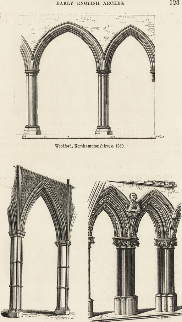 An illustration from An attempt to discriminate the styles of architecture in England : from the Conquest to the Reformation ; with a sketch of the Grecian and Roman orders /by the late Thomas Rickman, 1881, leaf 160