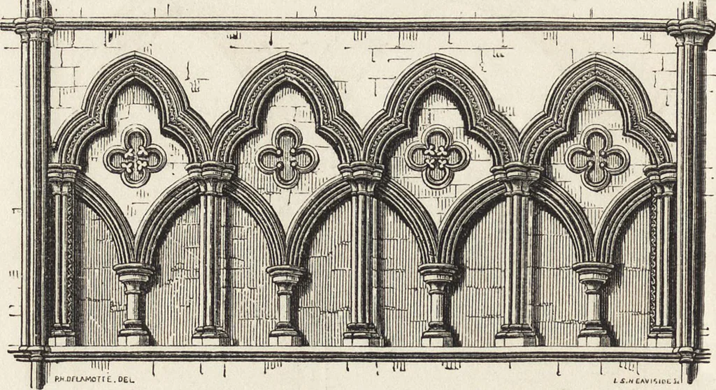 An illustration from An attempt to discriminate the styles of architecture in England : from the Conquest to the Reformation ; with a sketch of the Grecian and Roman orders /by the late Thomas Rickman, 1881, leaf 161