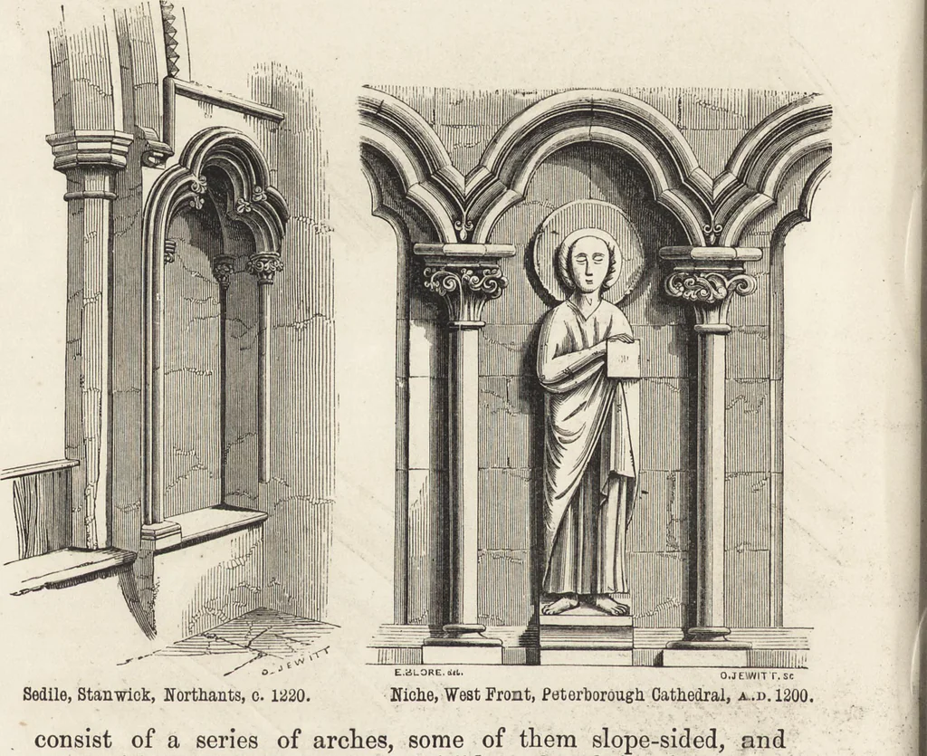 An illustration from An attempt to discriminate the styles of architecture in England : from the Conquest to the Reformation ; with a sketch of the Grecian and Roman orders /by the late Thomas Rickman, 1881, leaf 173