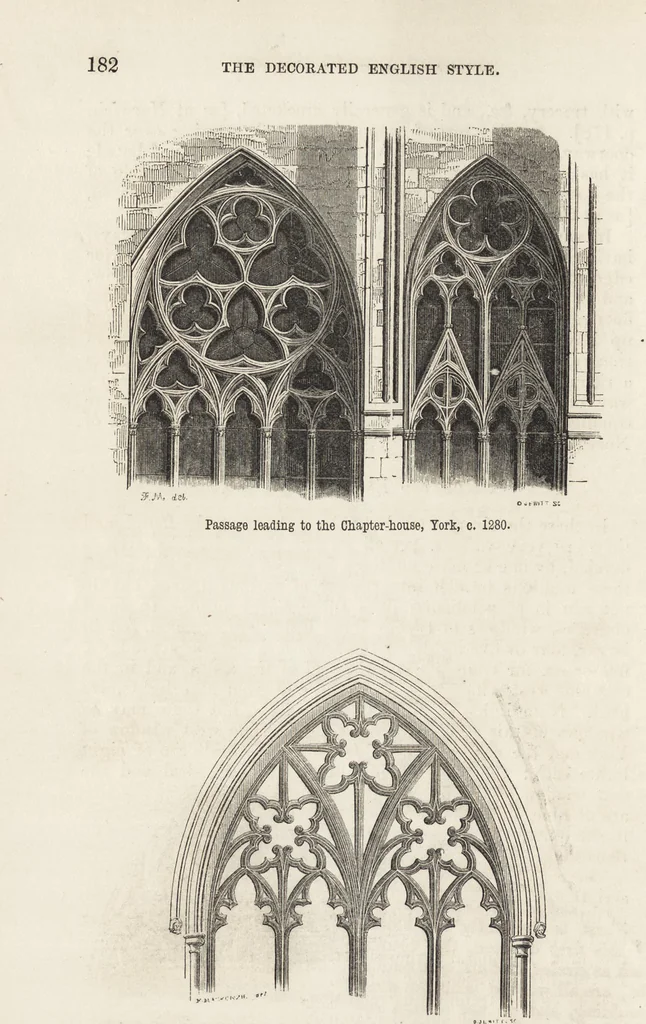 An illustration from An attempt to discriminate the styles of architecture in England : from the Conquest to the Reformation ; with a sketch of the Grecian and Roman orders /by the late Thomas Rickman, 1881, leaf 233