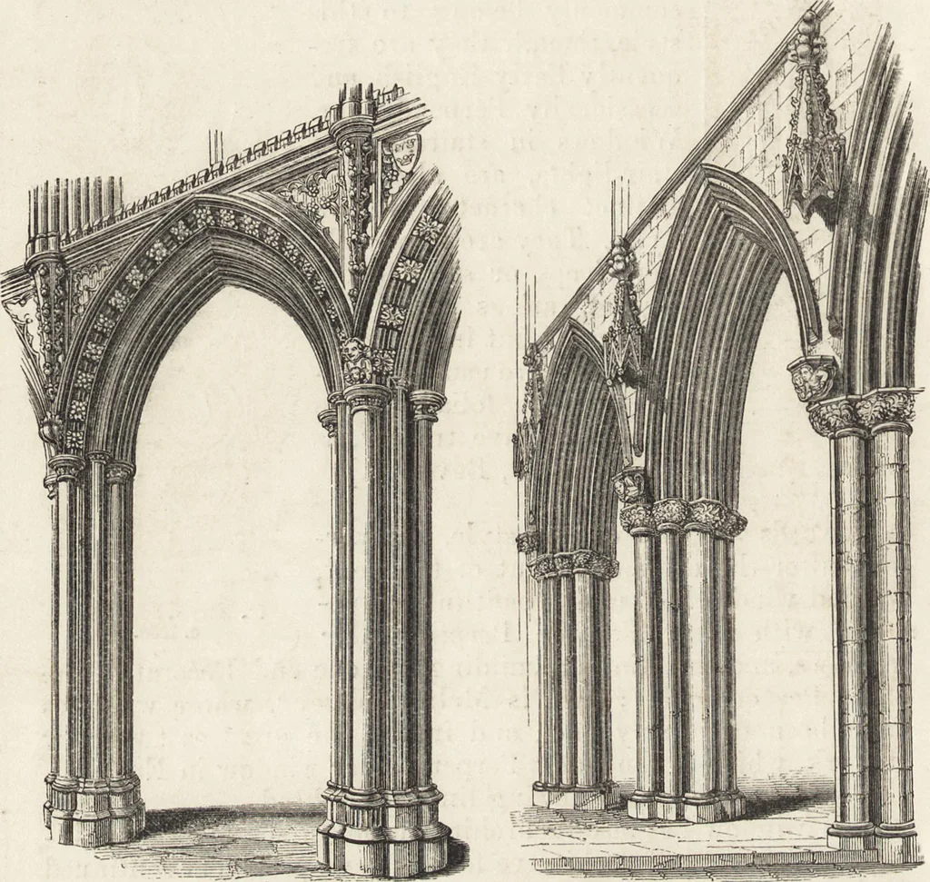 An illustration from An attempt to discriminate the styles of architecture in England : from the Conquest to the Reformation ; with a sketch of the Grecian and Roman orders /by the late Thomas Rickman, 1881, leaf 245