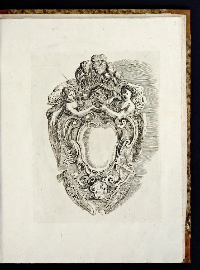 An illustration from Libro de diuerse cartelle e scudi d'armi, 1650, leaf 18