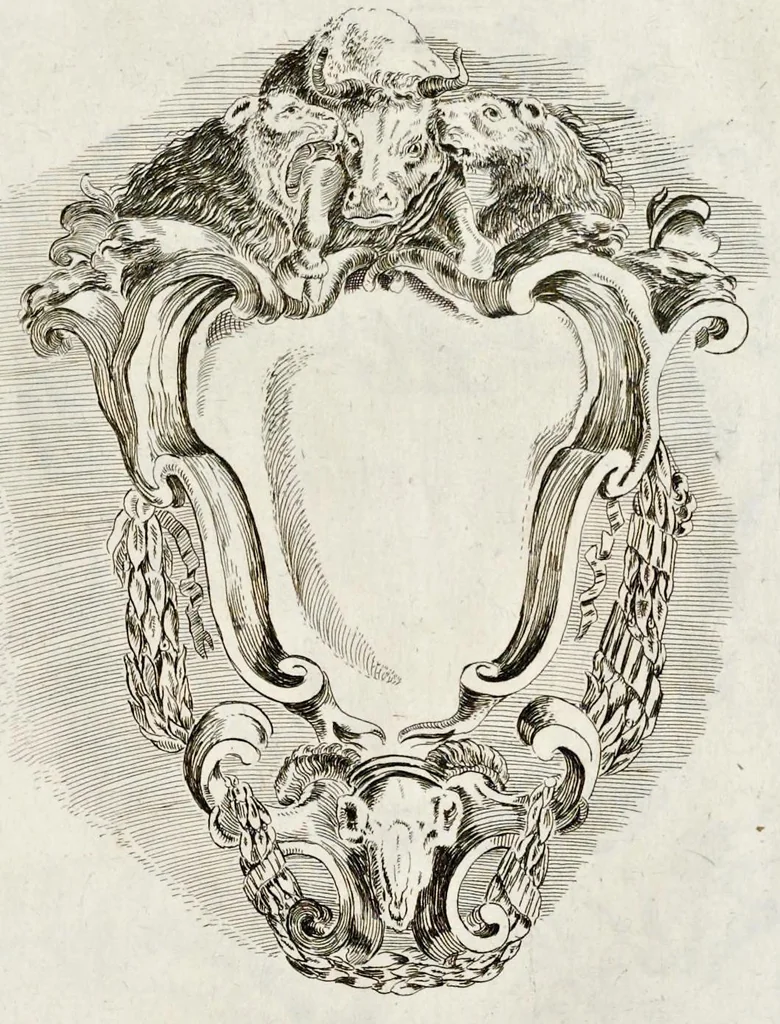 An illustration from Libro de diuerse cartelle e scudi d'armi, 1650, leaf 26