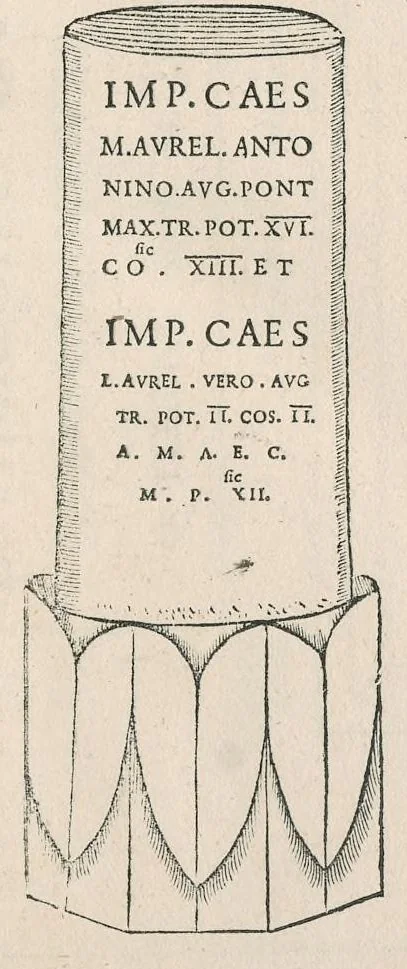 An illustration from Inscriptionvm antiqvarvm quae passim per Europam liber : accessit avctarivm a Ivsto Lipsio, 1588, leaf 20