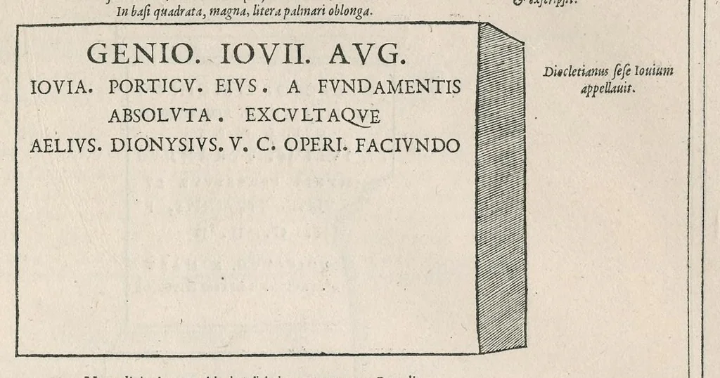 An illustration from Inscriptionvm antiqvarvm quae passim per Europam liber : accessit avctarivm a Ivsto Lipsio, 1588, leaf 84