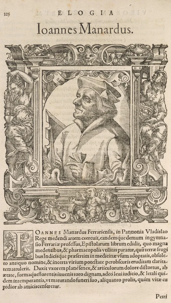 An illustration from Pauli Iouii Nouocomensis episcopi Nucerini elogia virorum literis illustrium : quotquot vel nostra vel auorum memoria vixere : ex eiusdem Musaeo (cuius descriptionem vnà exhibemus) ad viuum expressis imaginibus exornata, 1577, leaf 161