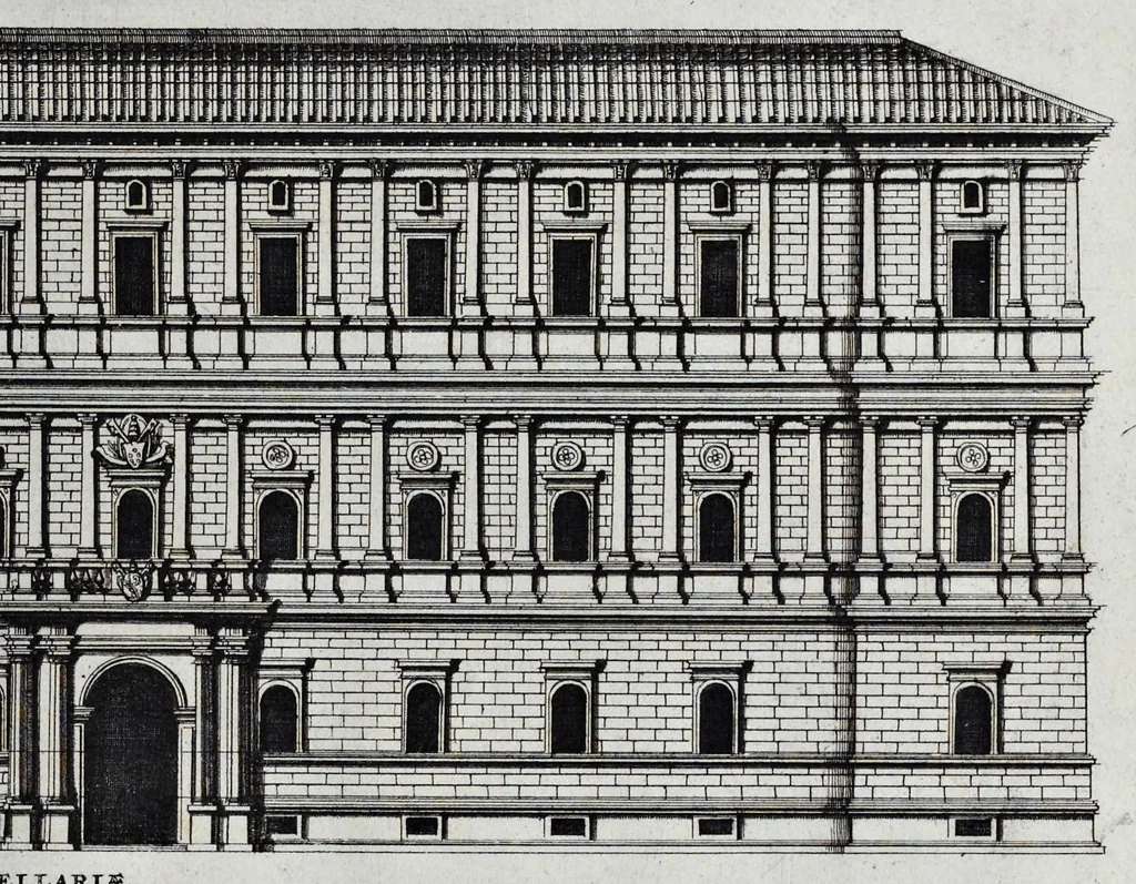 An illustration from Palatiorum Romanorum à celeberrimis sui aevi architectis erectorum pars prima[-tertia], 1694, leaf 108