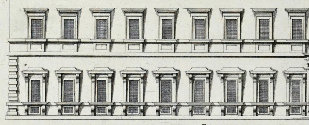 An illustration from Palatiorum Romanorum à celeberrimis sui aevi architectis erectorum pars prima[-tertia], 1694, leaf 19