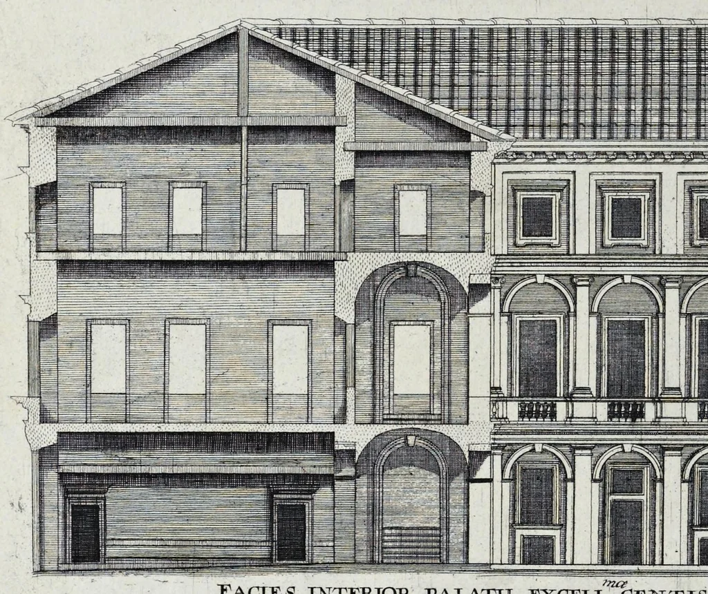An illustration from Palatiorum Romanorum à celeberrimis sui aevi architectis erectorum pars prima[-tertia], 1694, leaf 243
