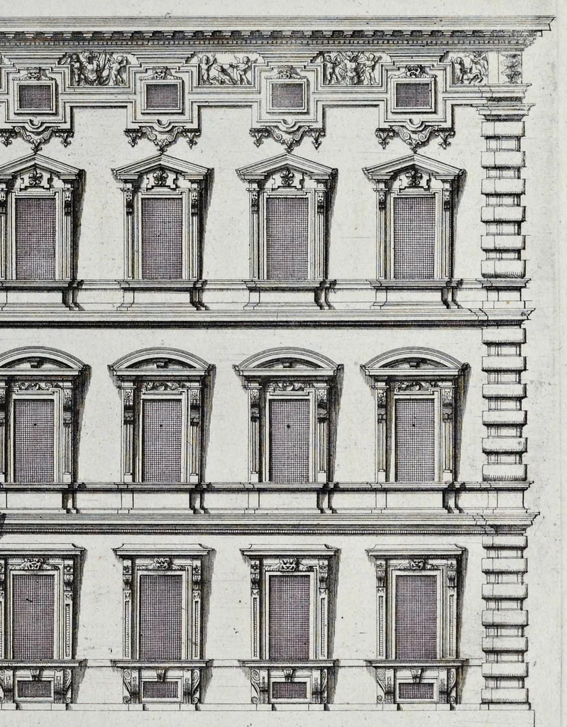 An illustration from Palatiorum Romanorum à celeberrimis sui aevi architectis erectorum pars prima[-tertia], 1694, leaf 36