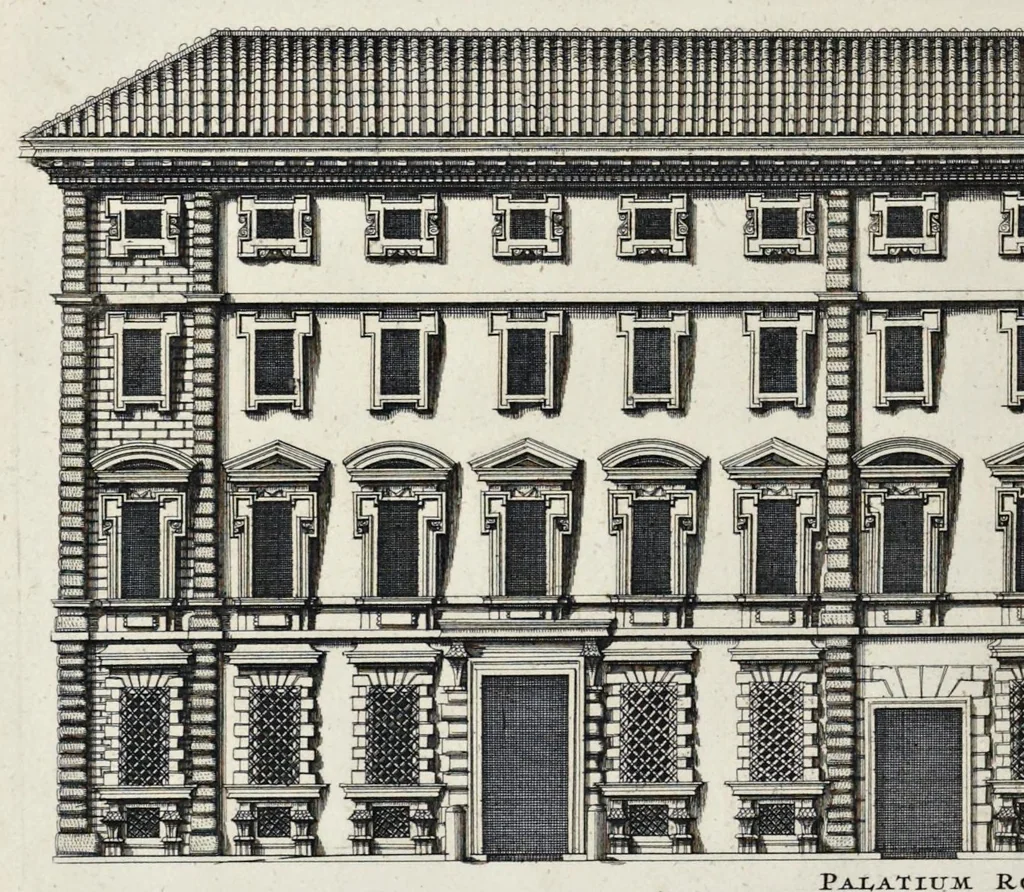 An illustration from Palatiorum Romanorum à celeberrimis sui aevi architectis erectorum pars prima[-tertia], 1694, leaf 43