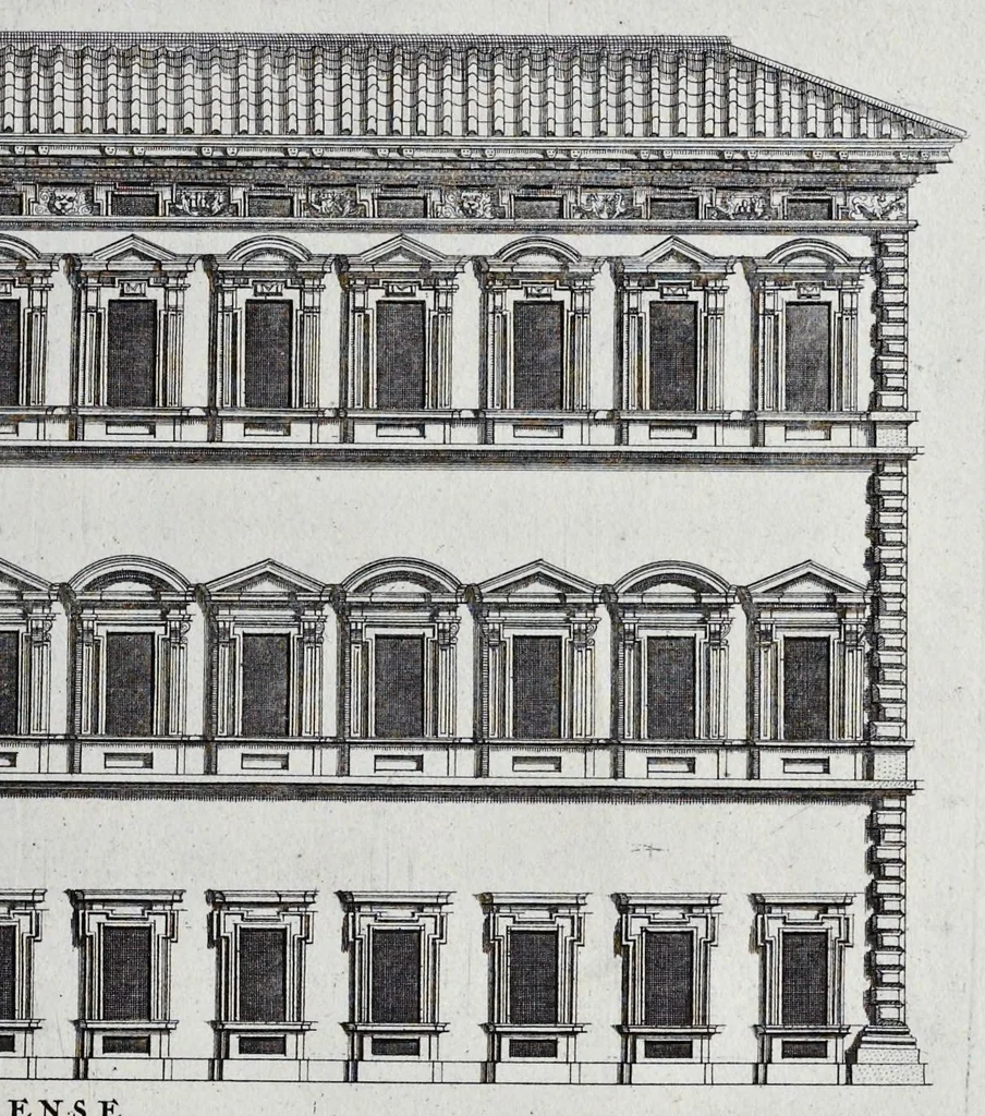 An illustration from Palatiorum Romanorum à celeberrimis sui aevi architectis erectorum pars prima[-tertia], 1694, leaf 74