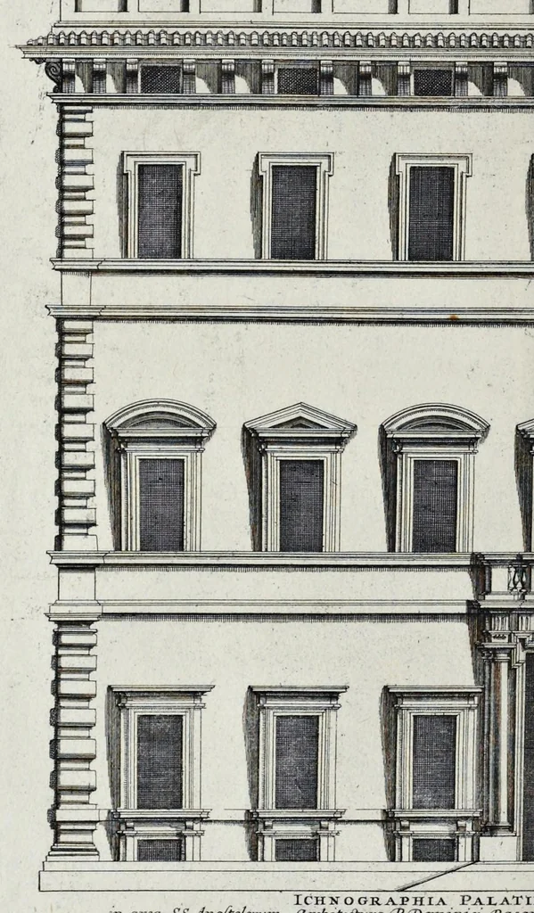An illustration from Palatiorum Romanorum à celeberrimis sui aevi architectis erectorum pars prima[-tertia], 1694, leaf 77